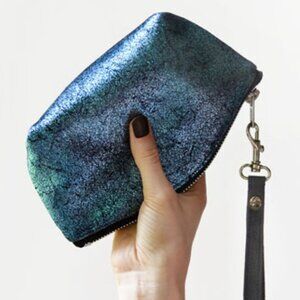 Metallic crackle leather Clutch Makeup Bag